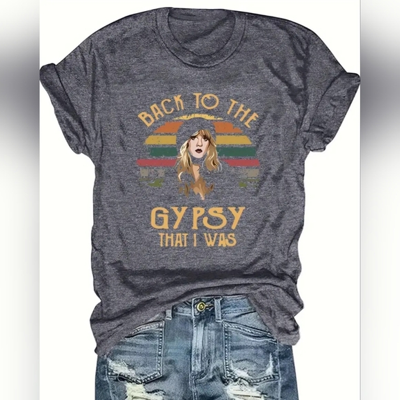 Tops - Stevie Nicks Fleetwood Mac Inspired Back To The Gypsy That I Was Size XXL Gray T